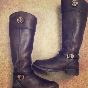 TORY BURCH TERESA TUMBLED LEATHER GOLD RIDING BOOT